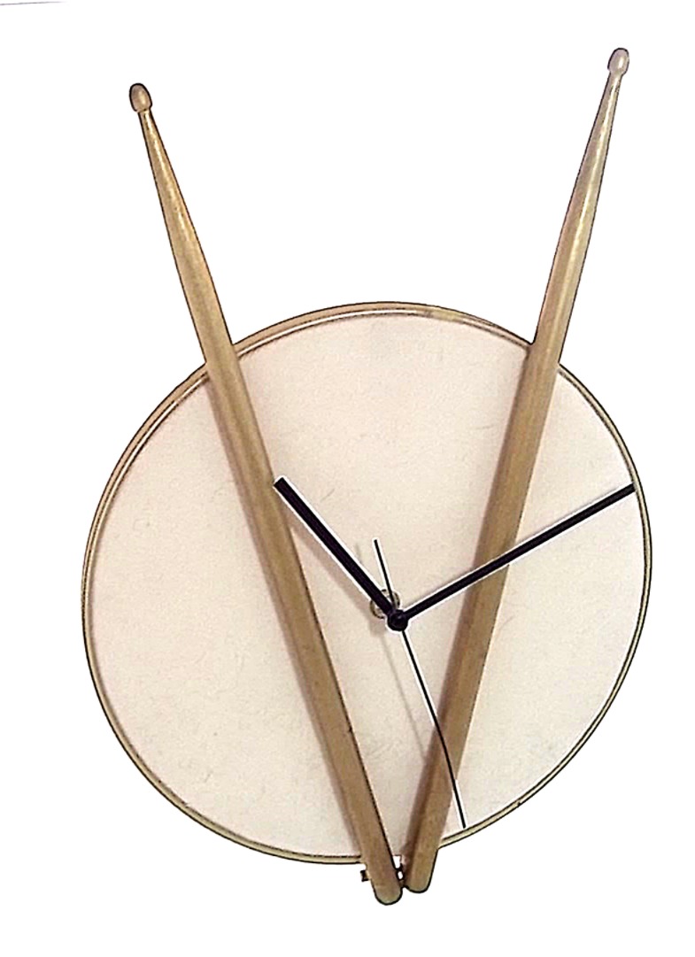 DRUM HEAD CLOCK WITH GOLDEN STICKS - Image 2