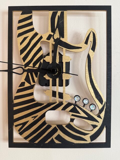 FRAMED CUSTOM GOLD / BLACK STRIPED CLOCK